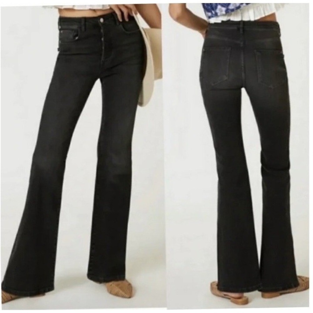 Pilcro Black High Rise Button Up Flare Jeans Cotton Blend Size:26